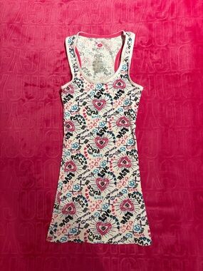 Y2K Miley Cyrus Max Azria Love Peace Graphic Fitted Tank Top